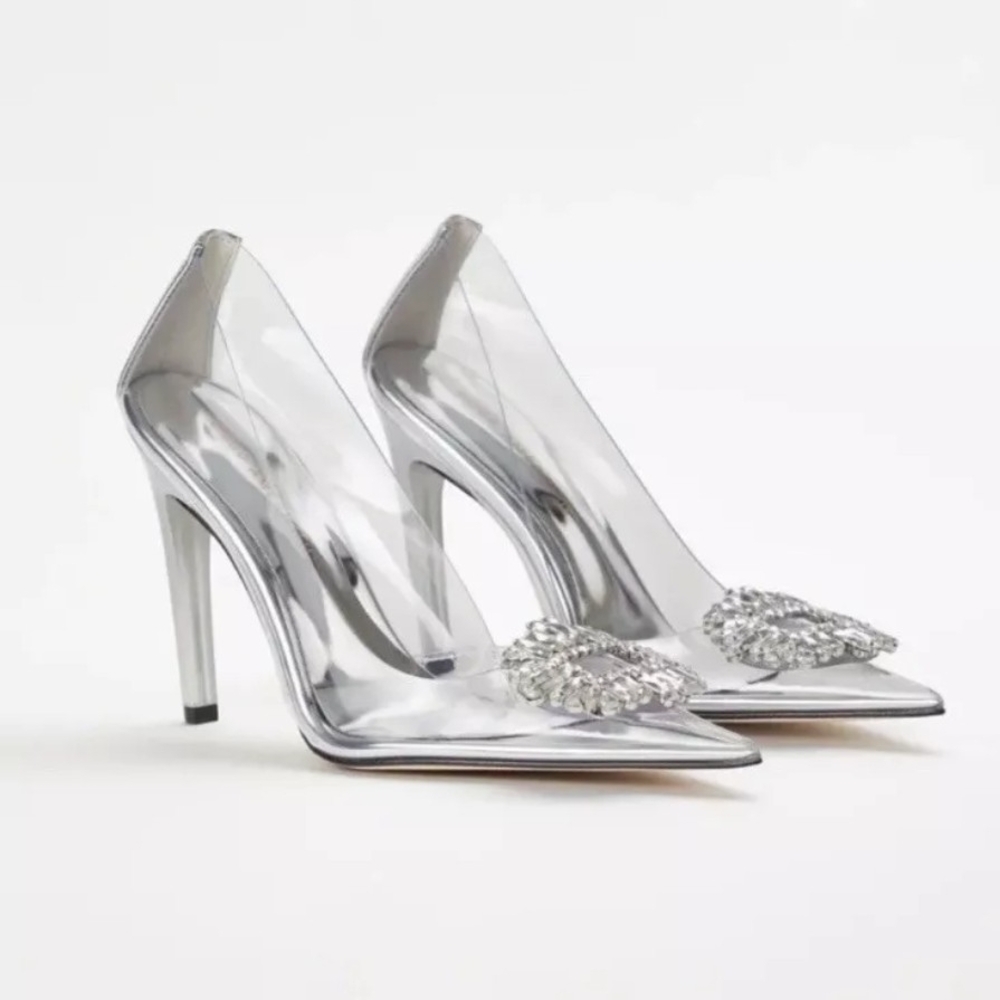 Good American Silver Heels with Elegant Stiletto Design
